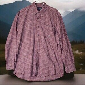 Roper Western Shirt Mens Large Red Tartan Plaid+Tweed Long Sleeve Cowboy Country